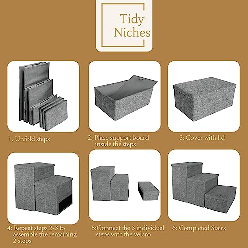 Collapsible Adjustable Pet Stairs with Storage (Grey) V586366
