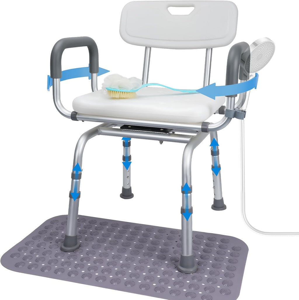 360° Swivel Non-Slip Shower Chair with Arms and Back E76540