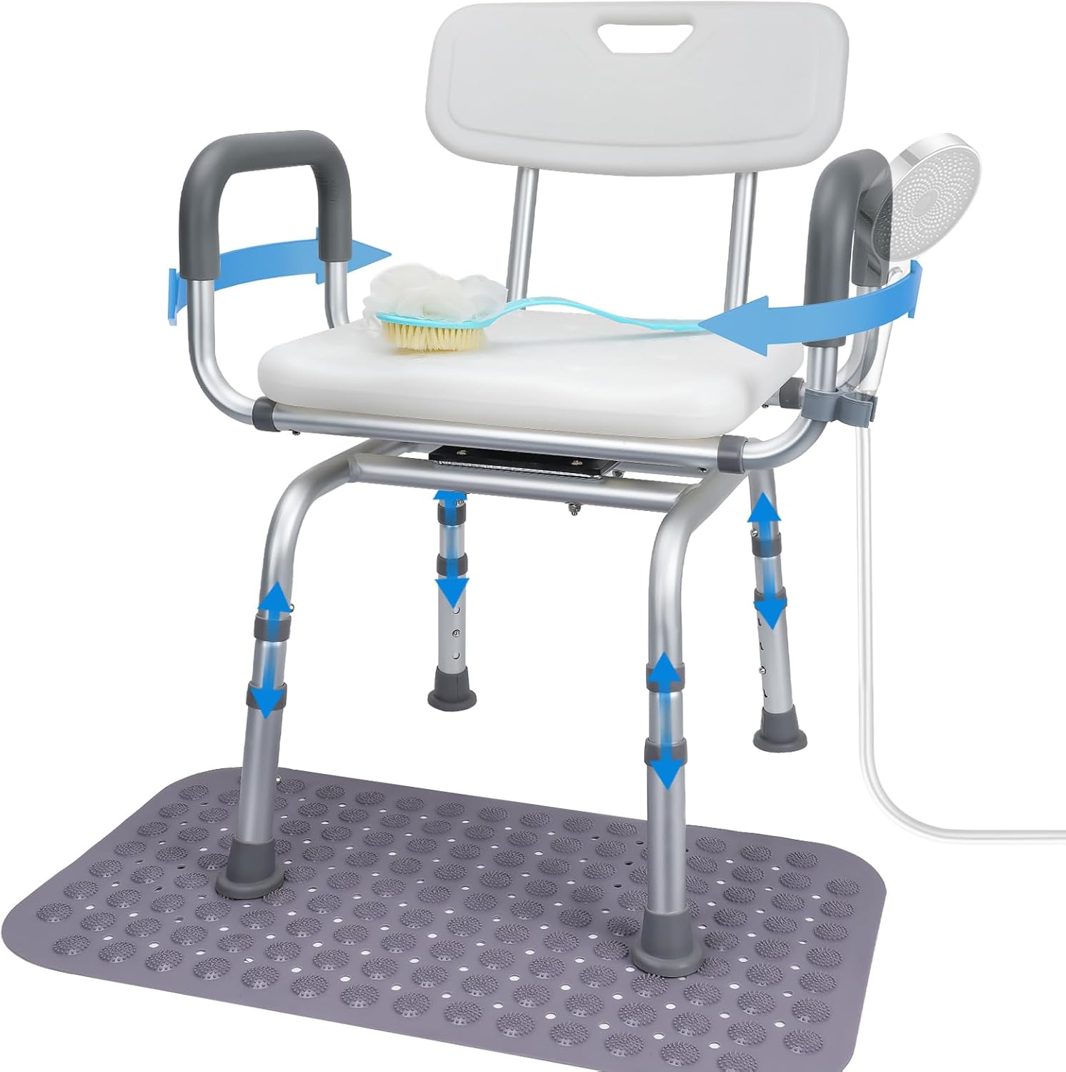 360° Swivel Non-Slip Shower Chair with Arms and Back E76540