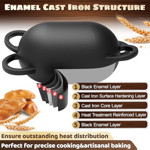 Enameled Cast Iron Oval Bread Oven with Non-Stick Silicone Liner, 2QT, Black L829412