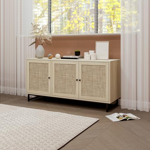 Rattan Sideboard Cabinet with 3 Doors & Metal Legs V412910
