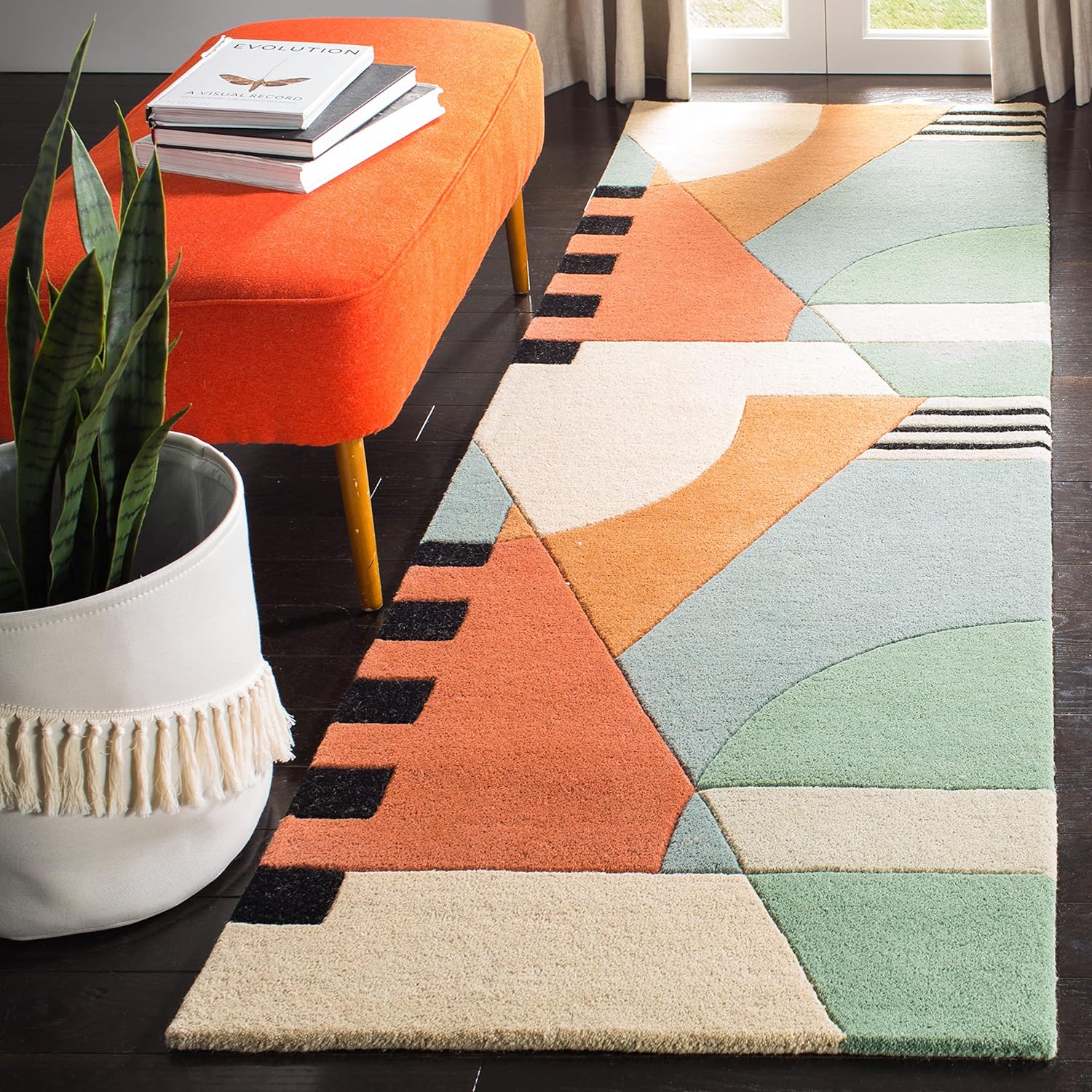 Gold Handmade Abstract Wool Runner Rug J5077