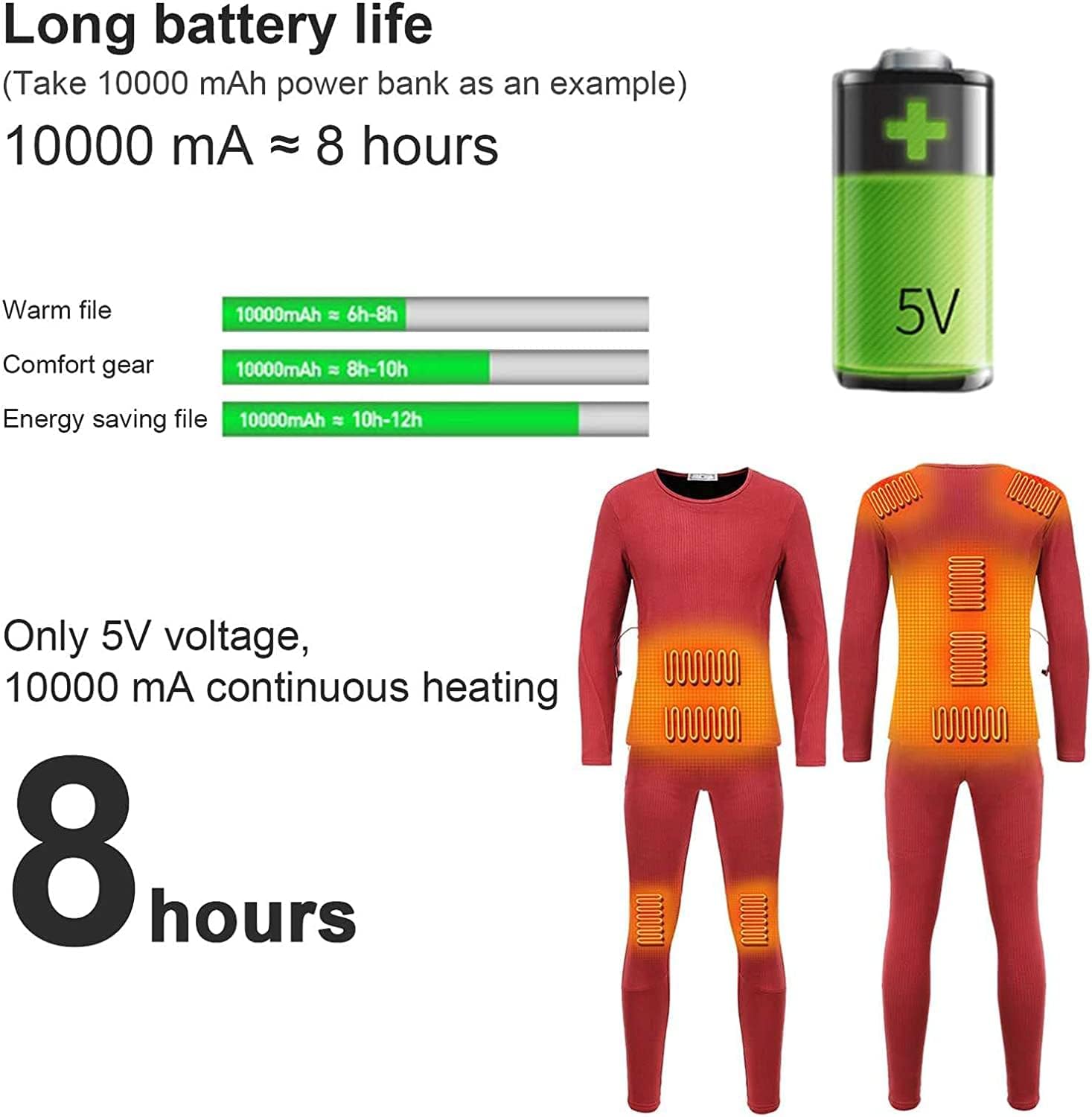 Men's USB Heating Thermal Suit with 3 Heating Levels and 9 Heating Zones M14568