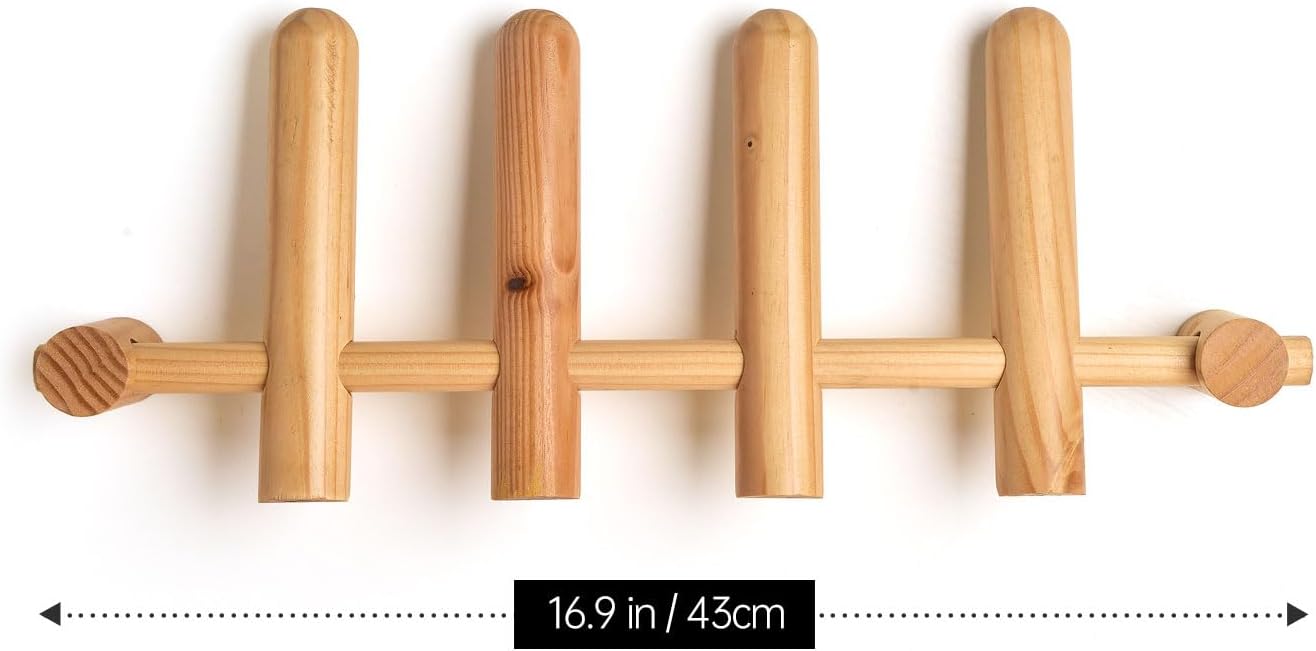 Wooden Wall Mounted Coat Rack with 4 Pegs M1398
