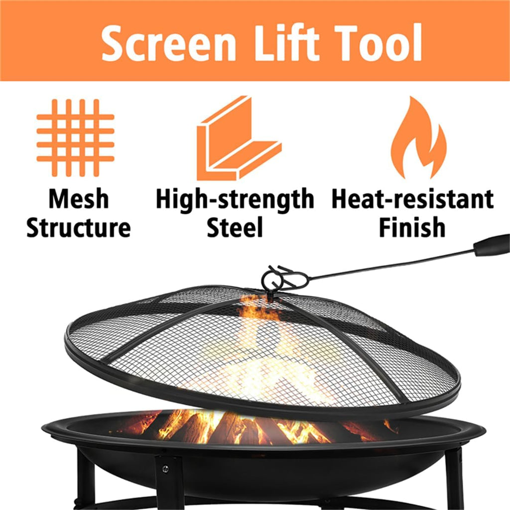 26 inch Wood Burning Fire Pit Bowl with Spark Screen S628690
