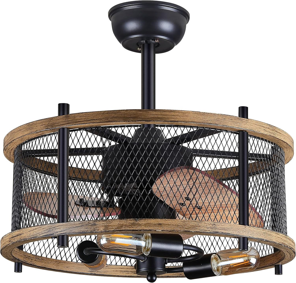 20-inch Industrial Caged Ceiling Fan with Lights Remote Control Y639