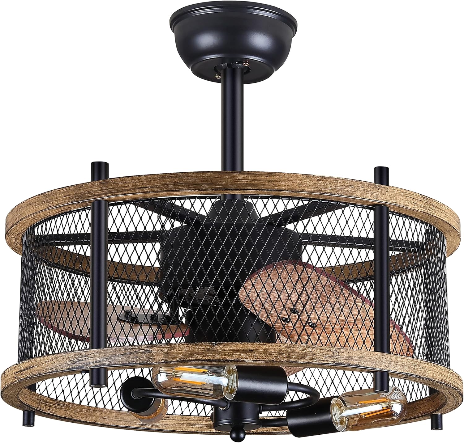 20-inch Industrial Caged Ceiling Fan with Lights Remote Control Y639