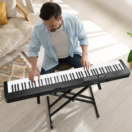 88 Key Semi Weighted Digital Piano with Music Stand, Sustain Pedal, Bluetooth, Carrying Case, Headphones B767045