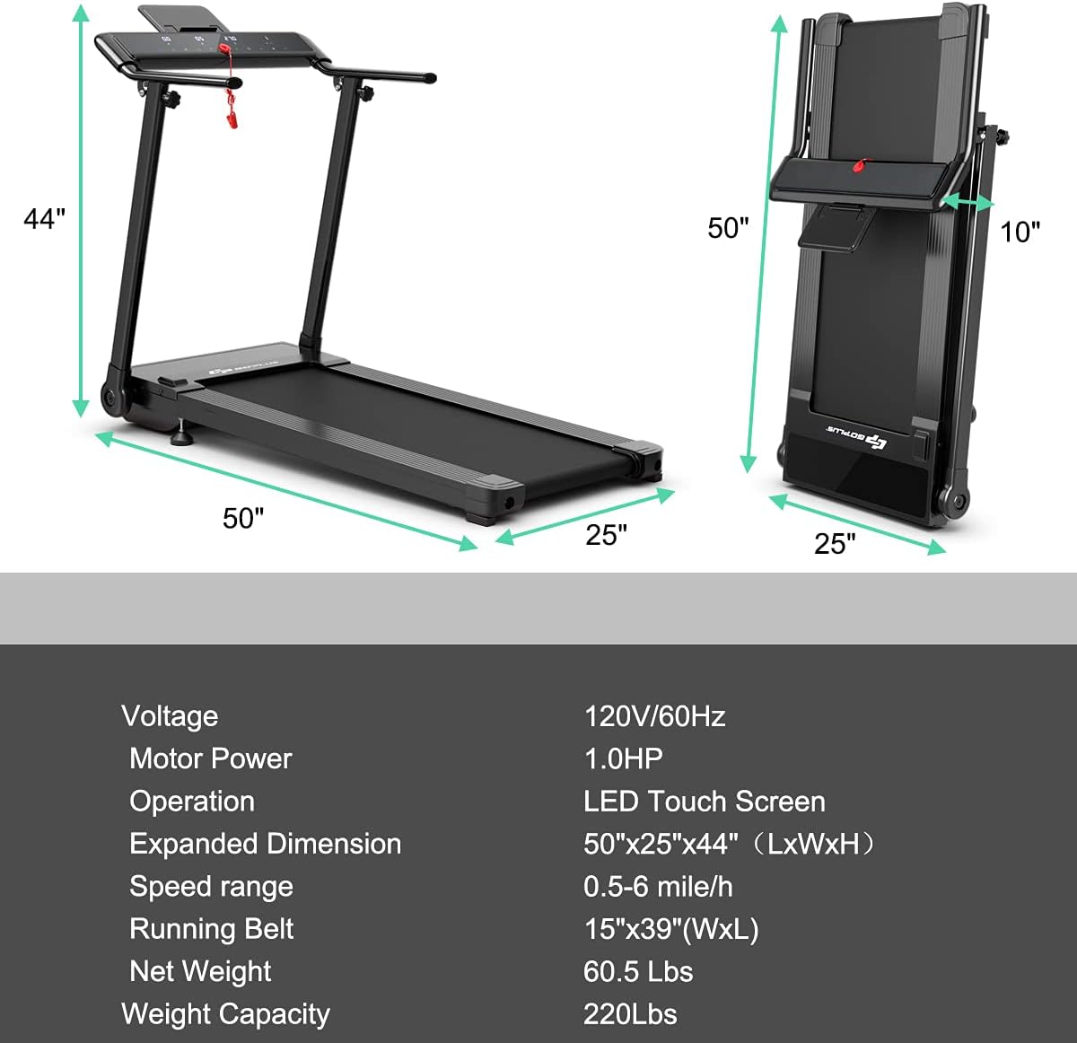 Compact Electric Treadmill with LED Touch Screen C972886