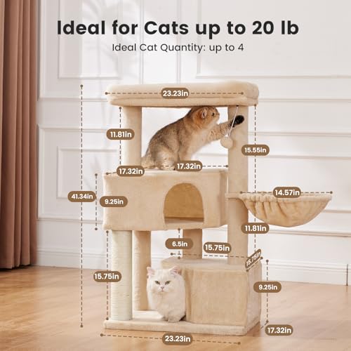 41" Tall Cat Tree with 2.8in Posts & Washable Top Perches A3903