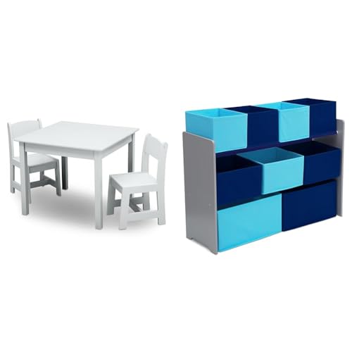 Grey/Blue Kids Wood Table and Chair Set with Toy Organizer A60108