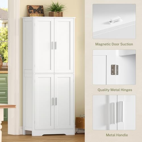 White 67" Storage Cabinet with 4 Doors and 2 Adjustable Shelves S4660