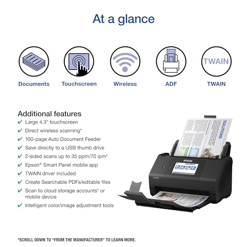 Wireless Color Duplex Desktop Document Scanner with 100-sheet Auto Document Feeder and 4.3" Touchscreen I813
