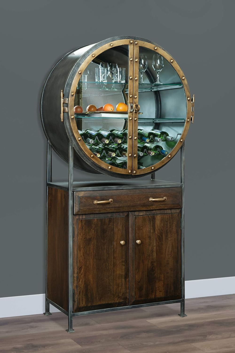 Distressed Hardwood Wine Bar Cabinet B4847