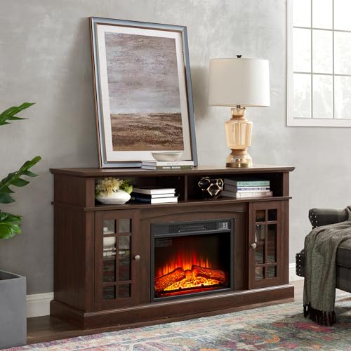 Dark Grey TV Stand with Electric Fireplace T429