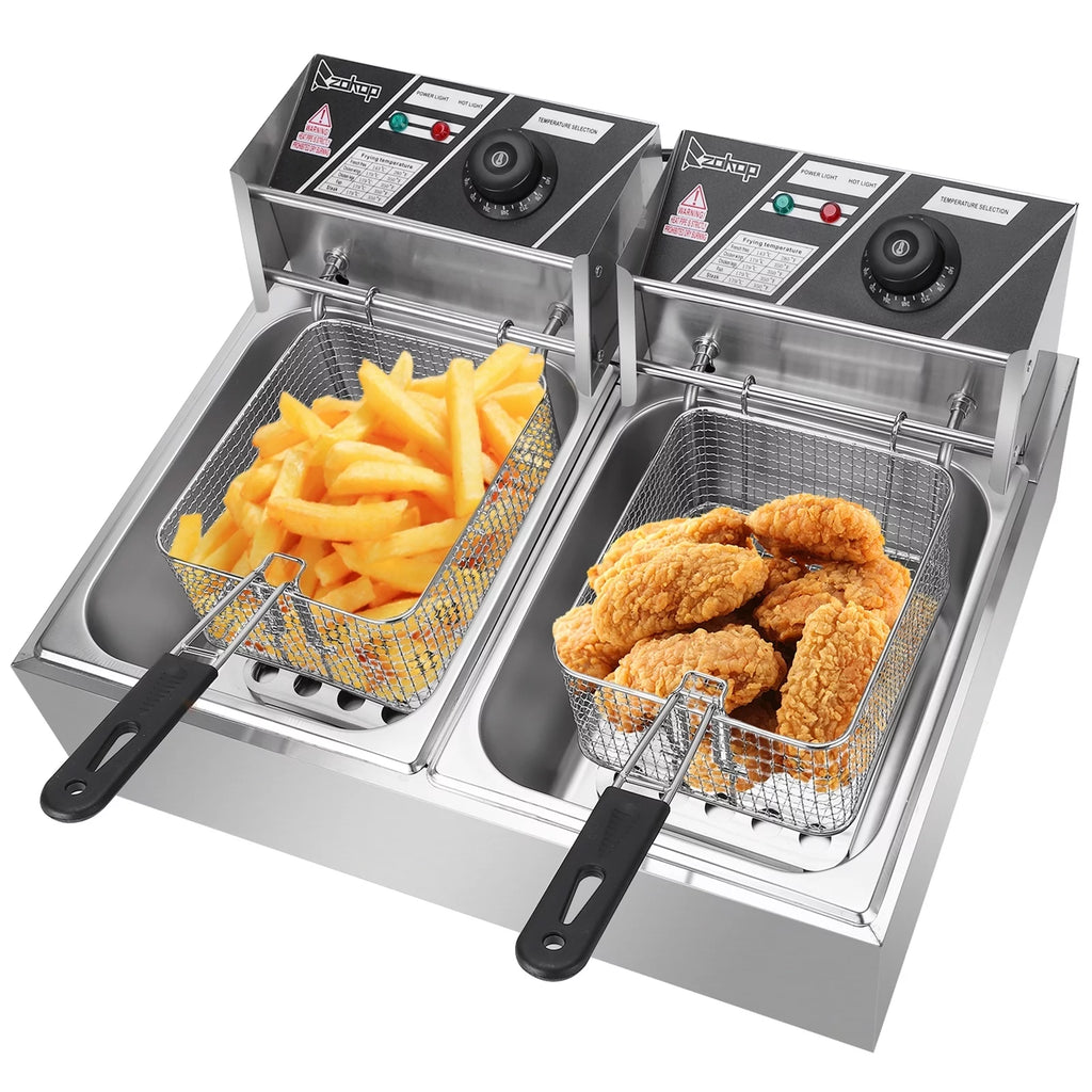12L 5000W Electric Countertop Deep Fryer Dual Tank Stainless Steel F53276