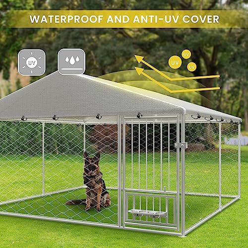 Large Outdoor Galvanized Steel Dog Kennel with Cover, 90" L x 90" W x 65" H O569
