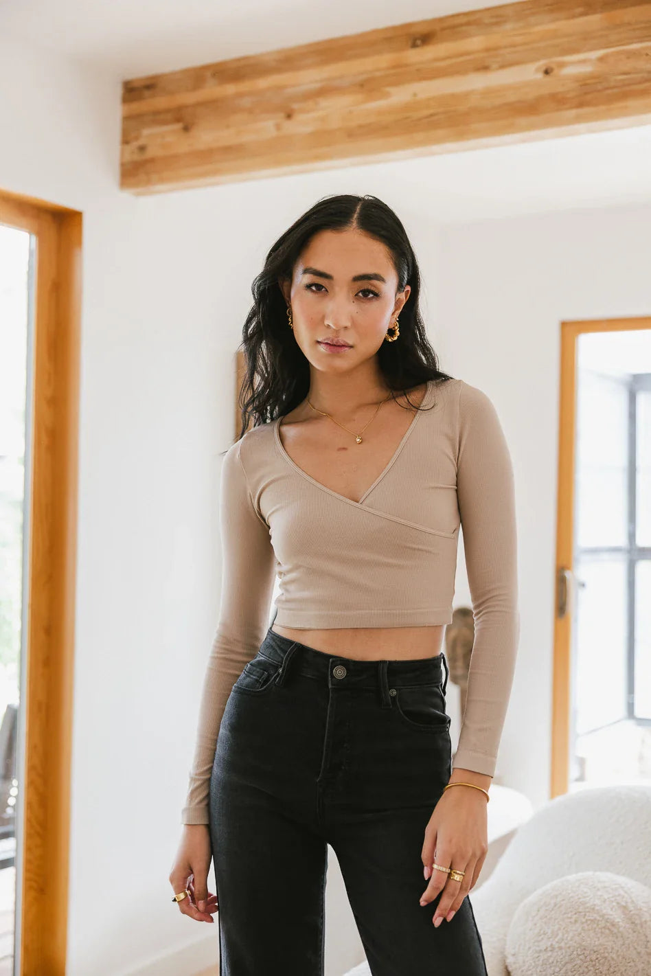 Mocha Surplice Crop Top J974950