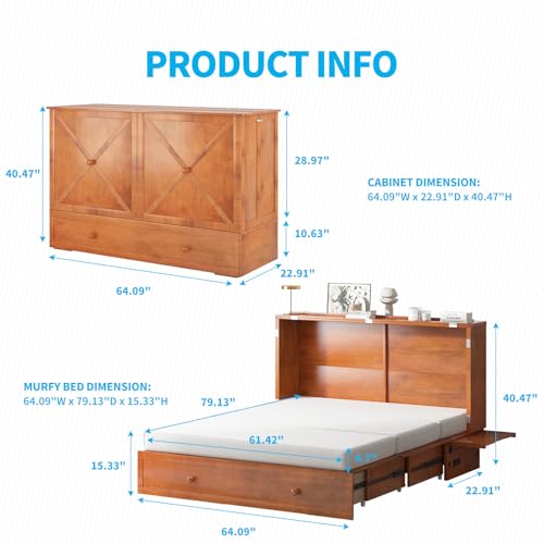 Queen Size Murphy Bed with Tri-Folding Mattress and Drawers H52517
