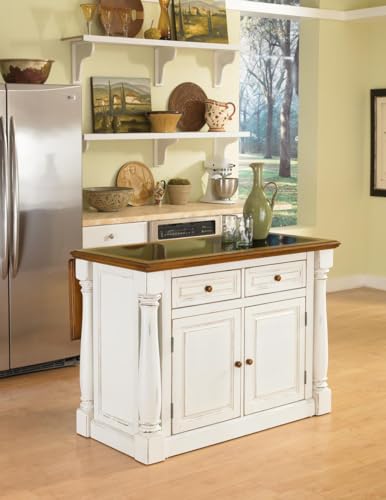 Off-White Kitchen Island Set with 2 Stools U624