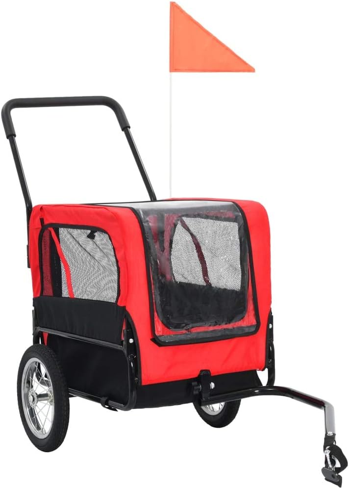 Red and Black Folding Dog Bike Trailer and Jogging Stroller R21672