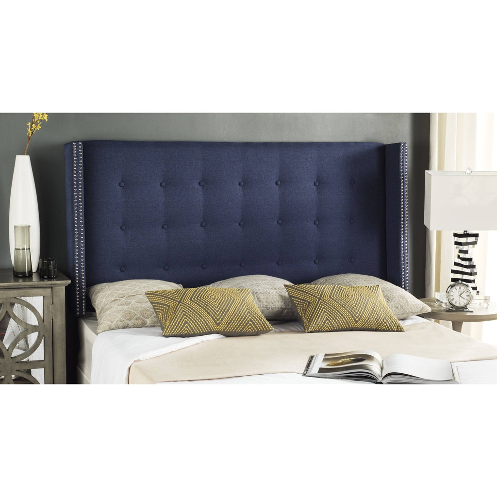 Navy Linen Tufted Winged Headboard Queen E85477
