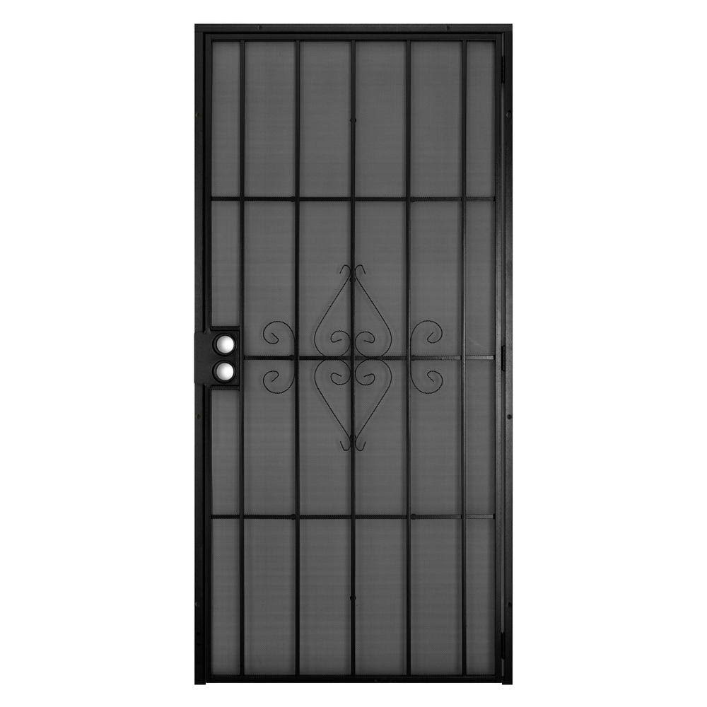 36 in. x 80 in. Black Surface Mount Outswing Steel Security Door with Expanded Metal Screen W878