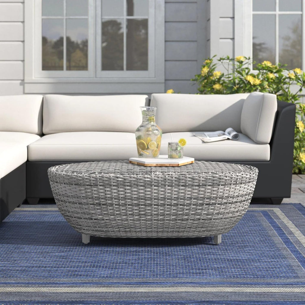 Outdoor Wicker Oval Coffee Table with Storage J136738