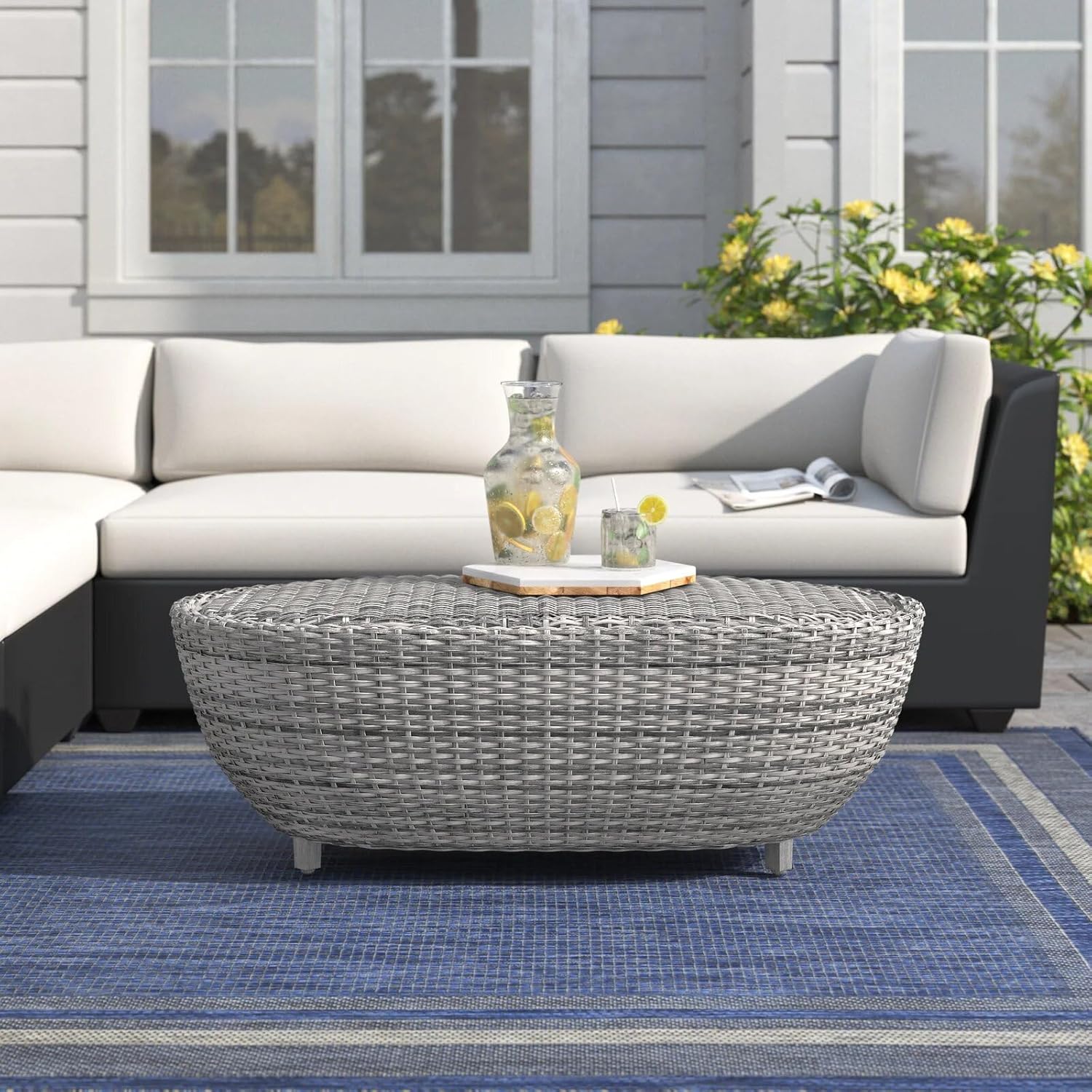 Outdoor Wicker Oval Coffee Table with Storage J136738
