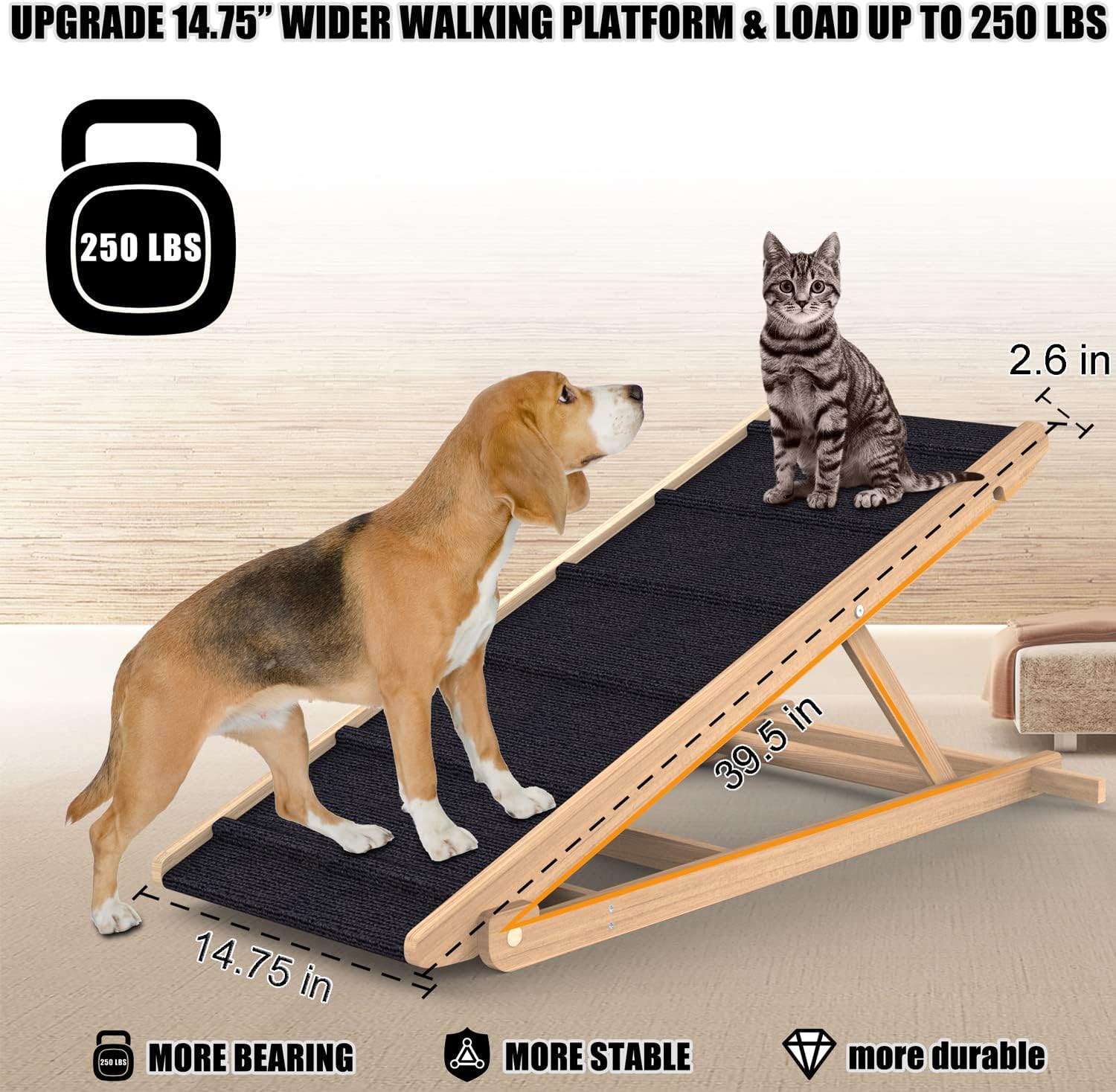 Adjustable Folding Pet Ramp with Non Slip Mat, 40" Long S8192