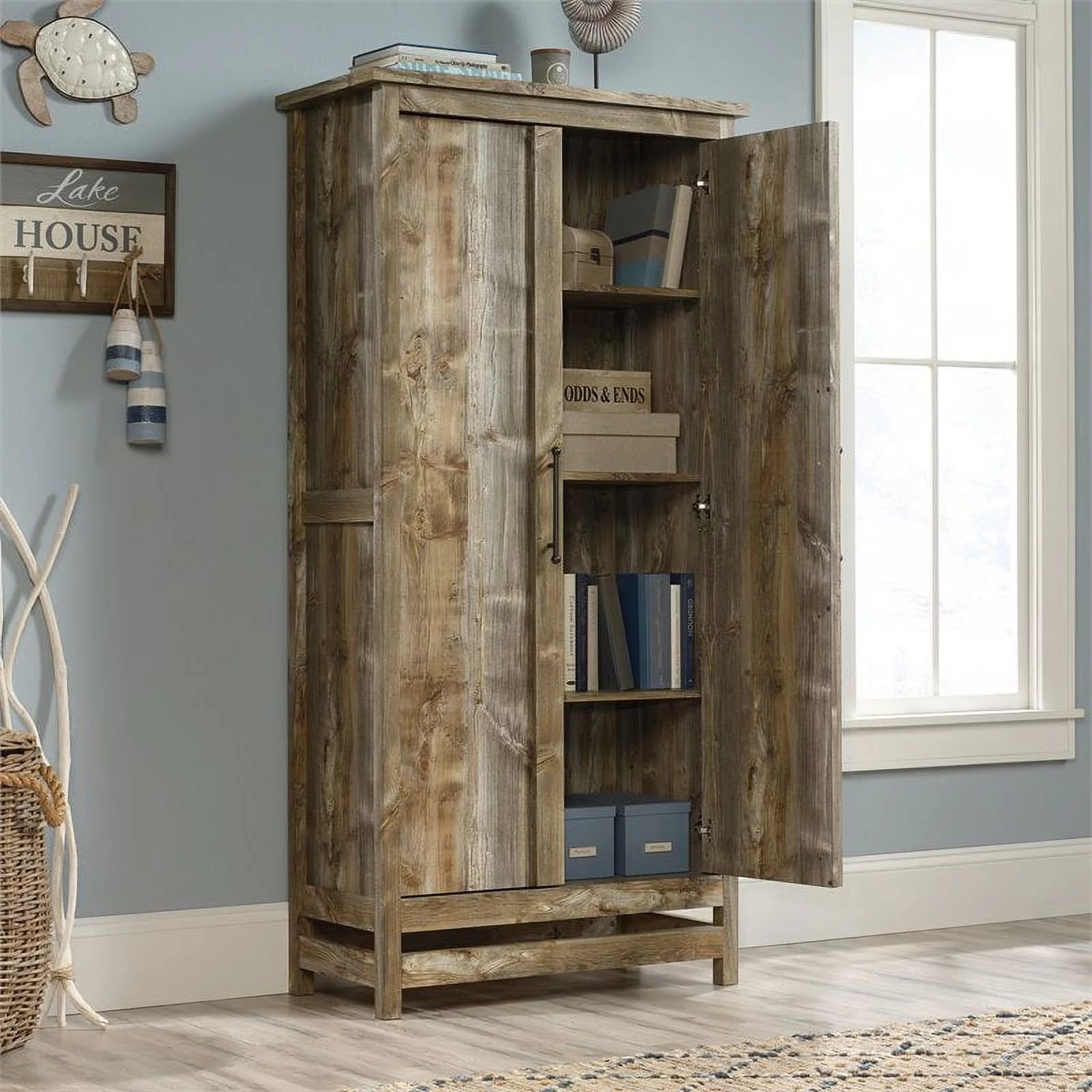Modern Engineered Wood Storage Cabinet in Rustic Cedar/Brown A919808