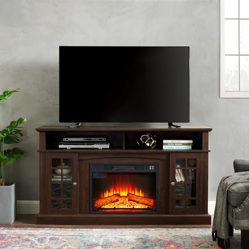 Dark Grey TV Stand with Electric Fireplace T429