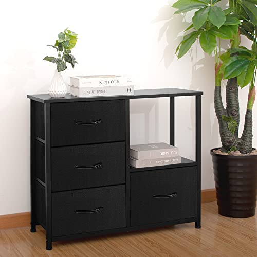 4 Drawer Fabric Storage Tower with Shelves, Dark Grey X65982