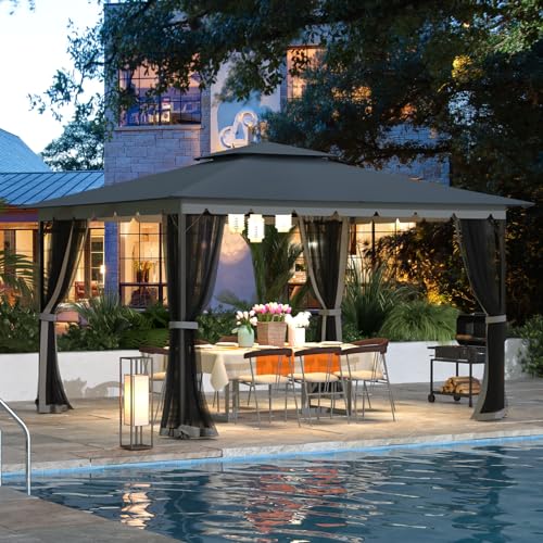 10x12 Gazebo with Mosquito Netting, Metal Frame, Dual Air Roof Q30447
