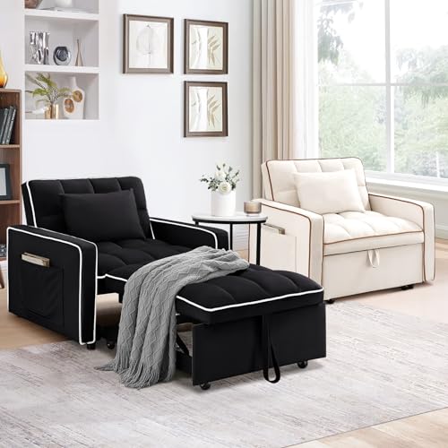 Beige Velvet Convertible Chair Bed N709