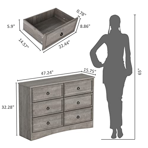 Gray 6 Drawer Dresser with Strip Lights K158409