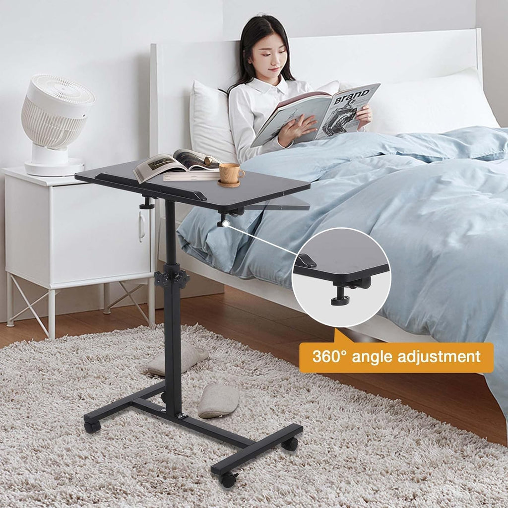 Adjustable Overbed Bedside Table with Wheels Black I3967