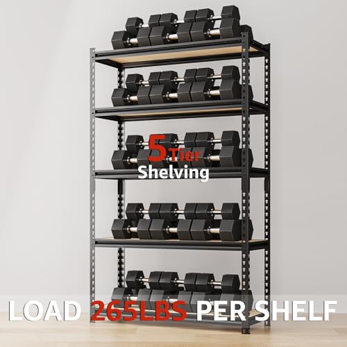 5 Tier Heavy Duty Metal Adjustable Utility Shelf Rack, Black B76118