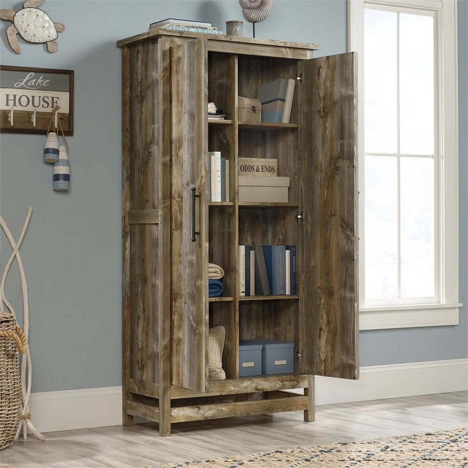 Modern Engineered Wood Storage Cabinet in Rustic Cedar/Brown A919808
