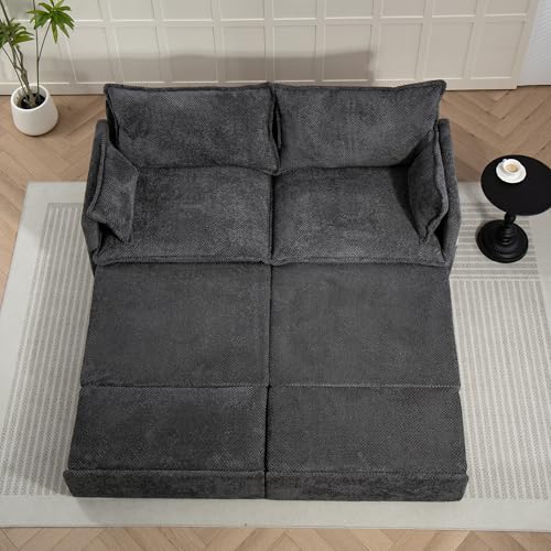Queen Size Corduroy Convertible Sofa Bed with Storage Pockets T68360