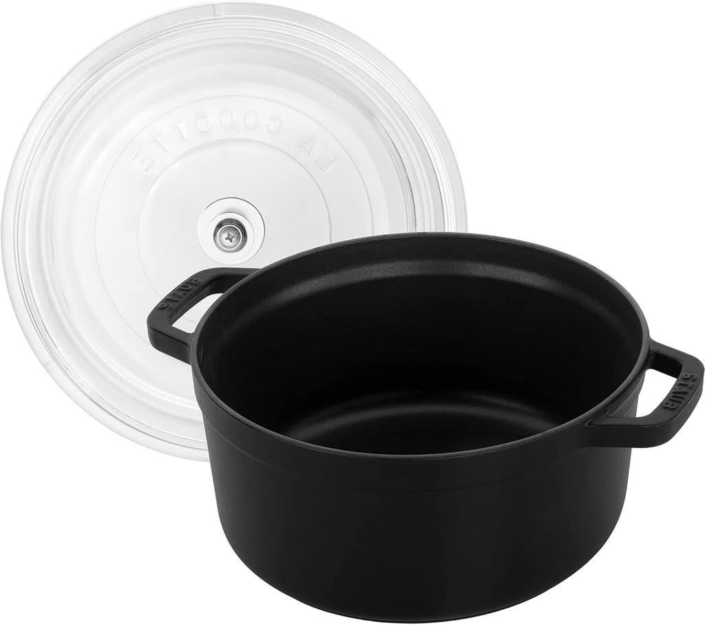 Black Cast Iron Dutch Oven 4-qt Round Cocotte with Glass Lid Y62022
