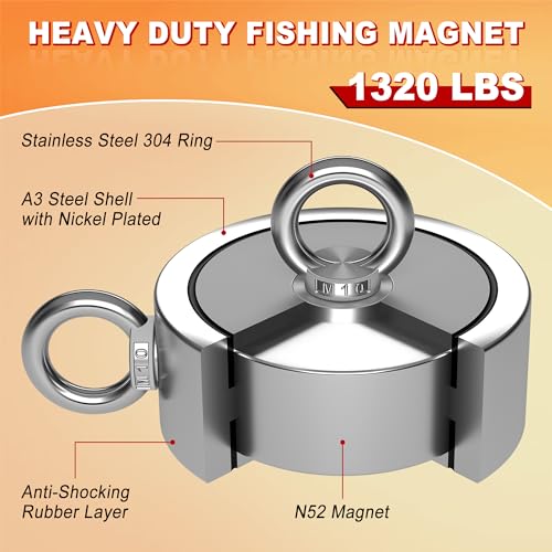 2600LBS Double Side Magnet Fishing Kit with Case, 100FT Rope, Non-Slip Glove, Threadlocker, Grappling Hook, Carrying Bag Q3000