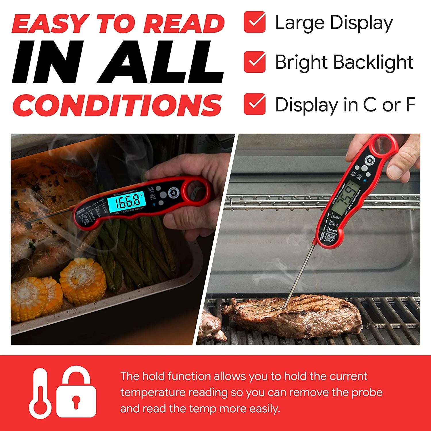 Instant Read Meat Thermometer with Backlight & Calibration Z811