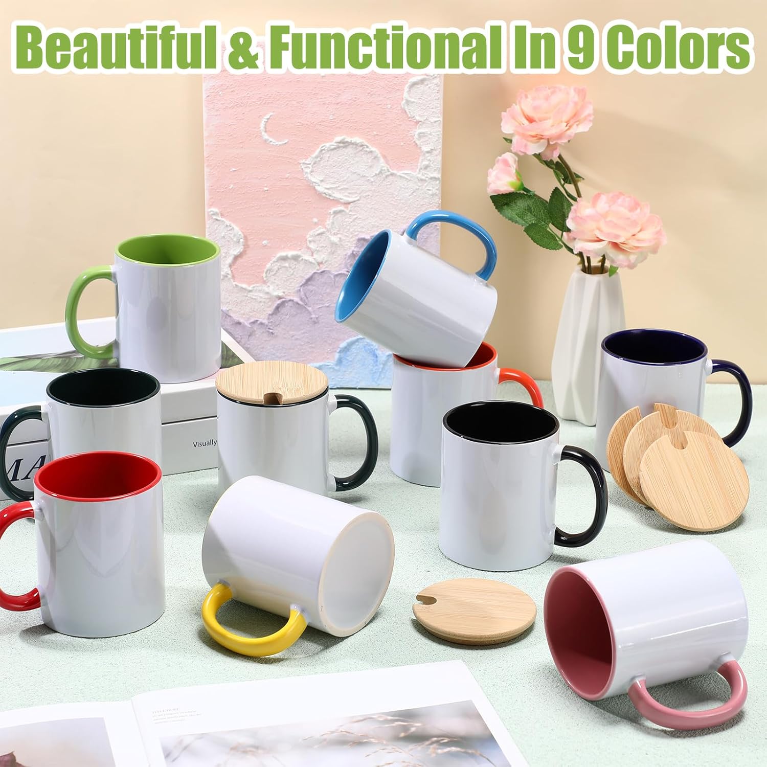 11 oz Ceramic Sublimation Mugs with Bamboo Lids C161