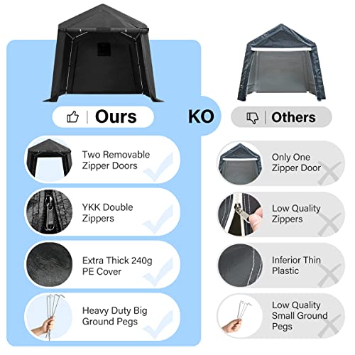 Gray 10x10 ft Heavy Duty Portable Canopy Shelter Carport with 2 Roll up Zipper Doors L573438