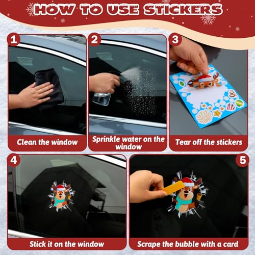 Car Decoration with LED Lights, Car Antlers, Window Sticker, Jingle Bells, Rudolph Nose - Car Reindeer Auto Holiday Accessories Decoration Kit Z459298
