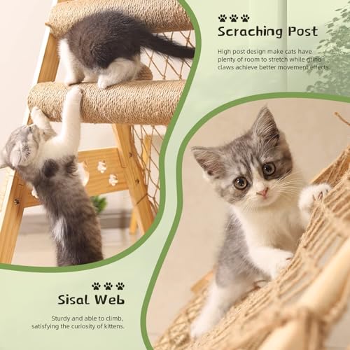 Cat Tower with Hammock Sisal Ball Solid Wood Cat Tree H6283