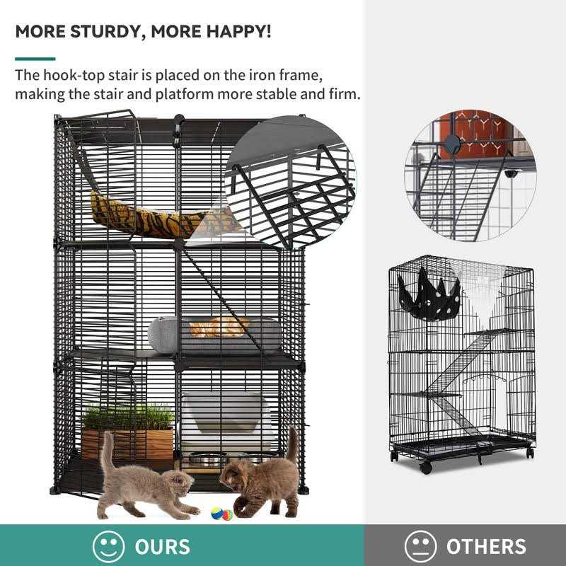 Cat Cage Indoor Cat Enclosures DIY Cat Playpen Metal Kennel with Extra Large Hammock U53044