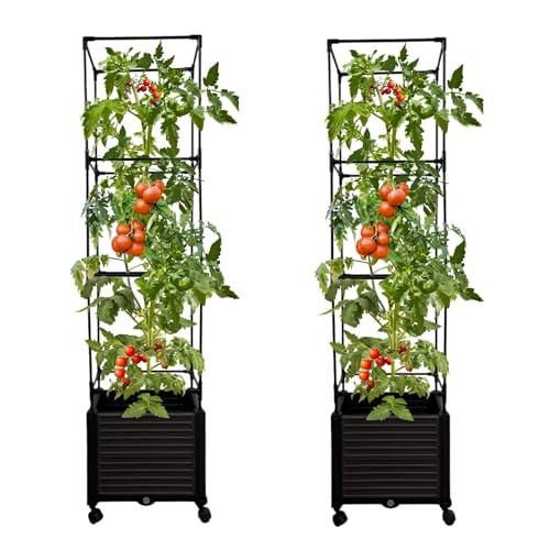 2 Pack 63" Large Outdoor Garden Planter Box with Trellis and Caster I1281