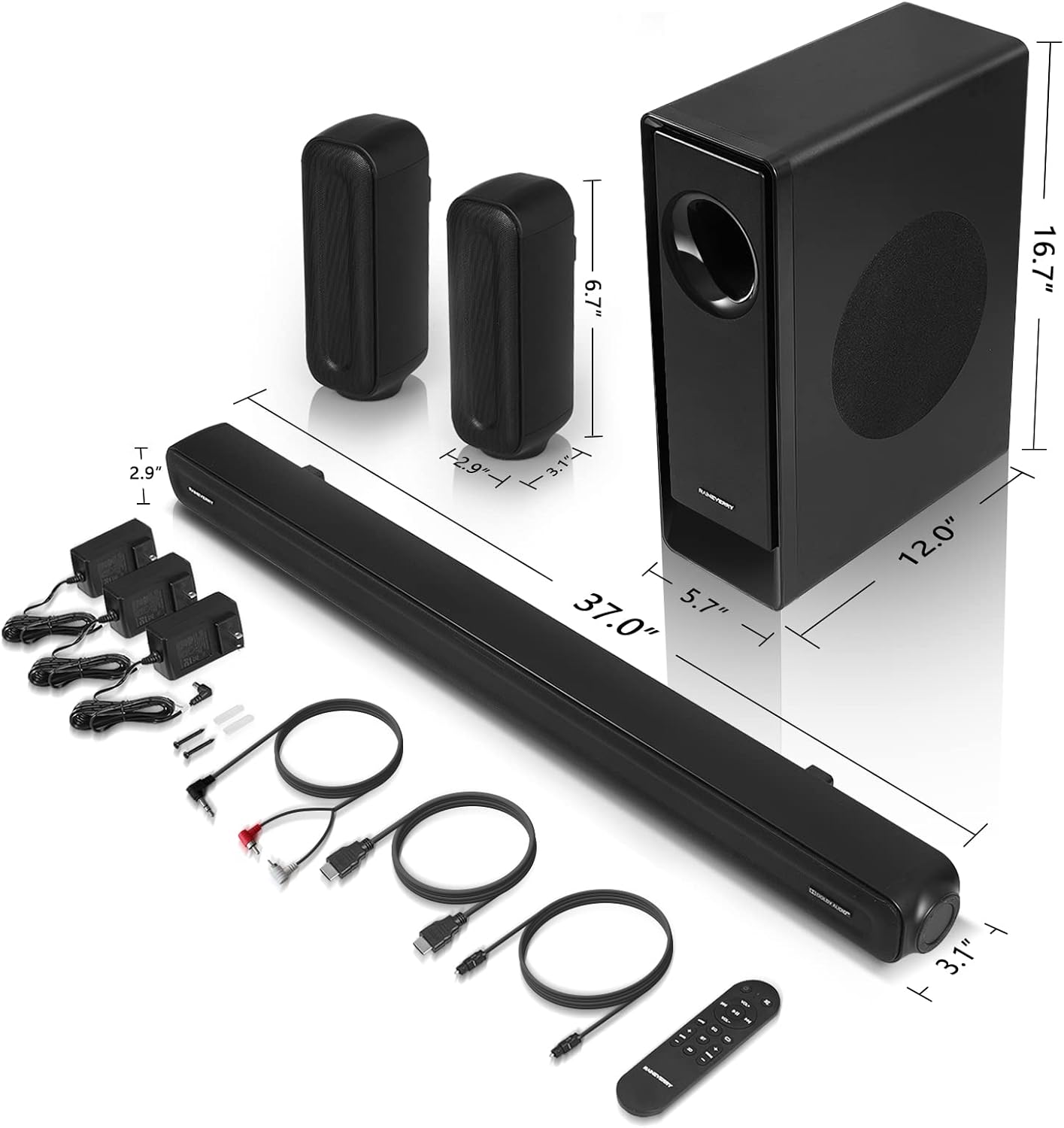 5.1 CH Surround Sound Bar with Dolby Audio, Wireless Subwoofer & Rear Speaker, Bluetooth 5.3 I403660